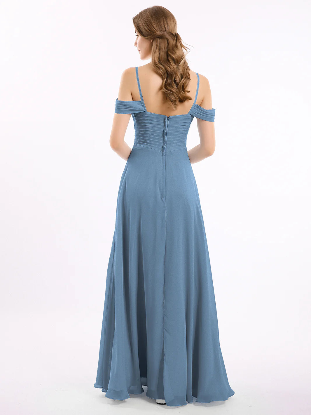 Off Shoulder Spaghetti Strap Chiffon Dresses Slate Blue