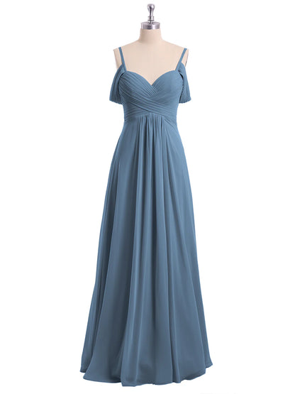 Off Shoulder Spaghetti Strap Chiffon Dresses Slate Blue