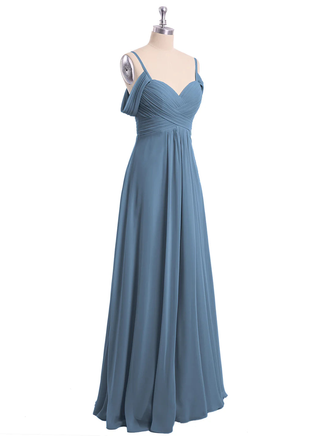 Off Shoulder Spaghetti Strap Chiffon Dresses Slate Blue