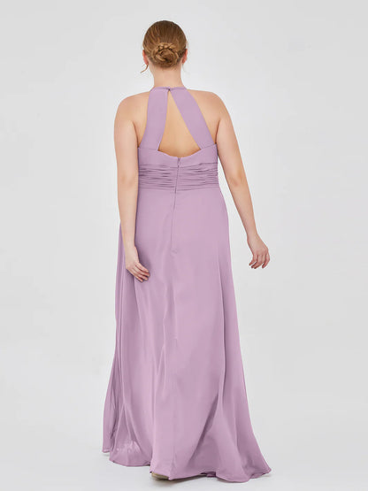 Halter Chiffon Maxi Dress Of Bridesmaid Wisteria