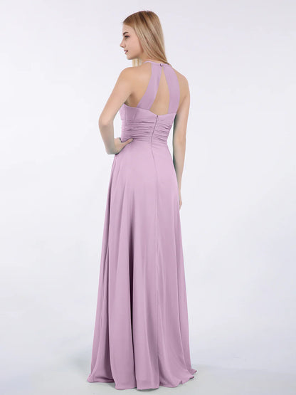 Halter Chiffon Maxi Dress Of Bridesmaid Wisteria