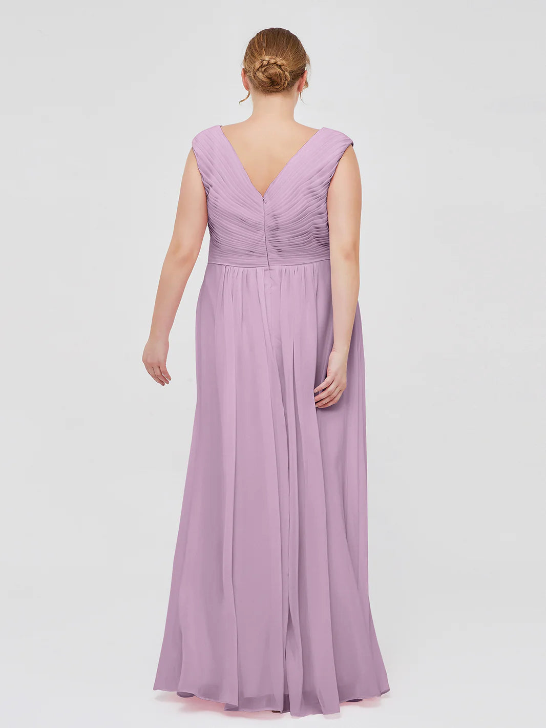 V Neck Chiffon Gown With Cap Sleeves Wisteria