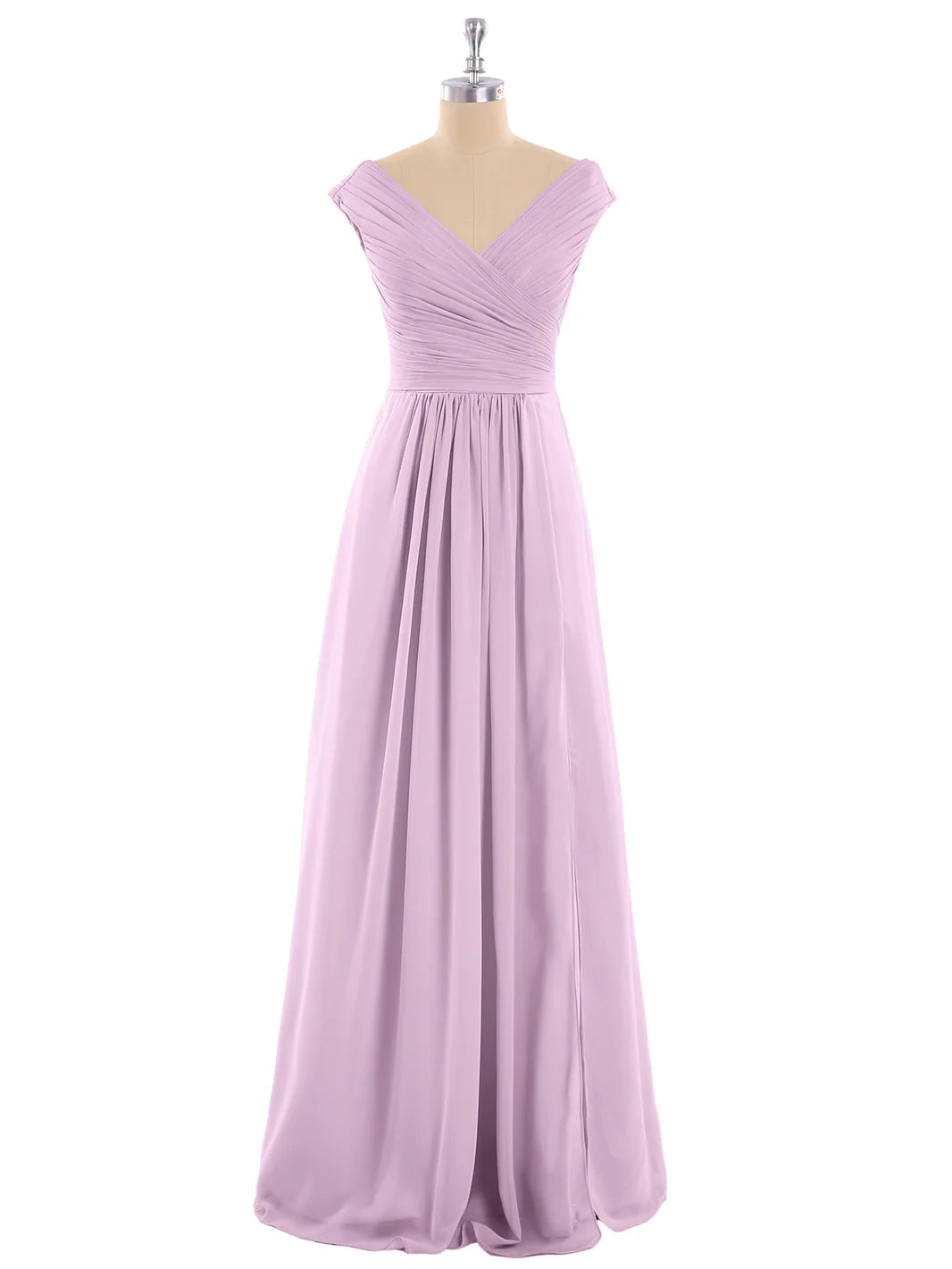 V Neck Chiffon Gown With Cap Sleeves Wisteria