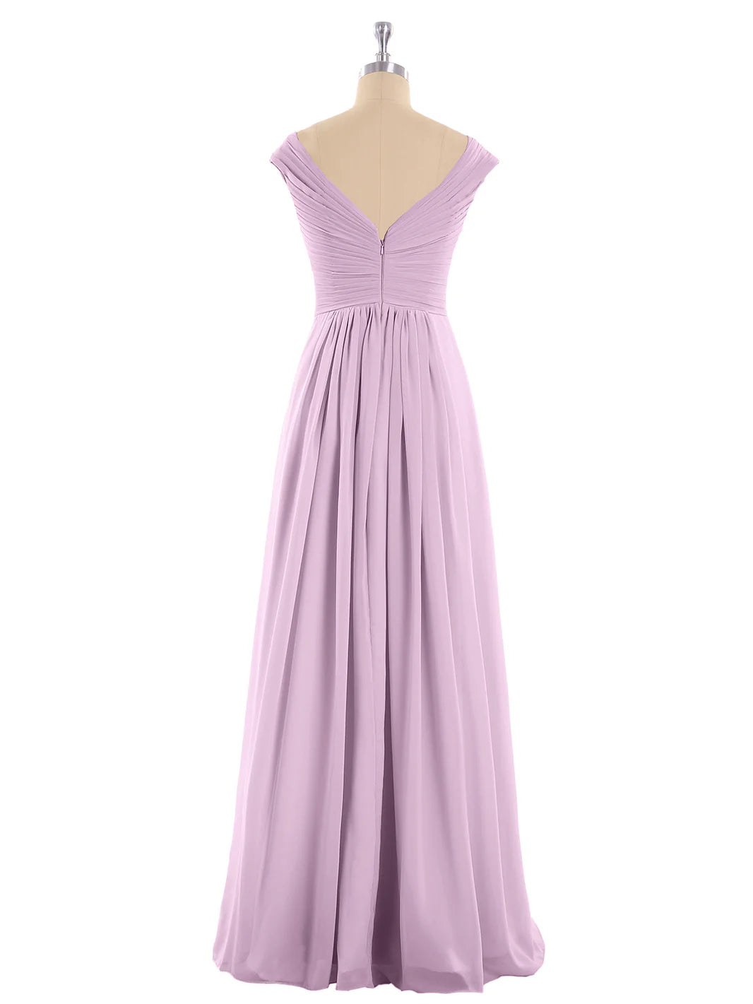 V Neck Chiffon Gown With Cap Sleeves Wisteria