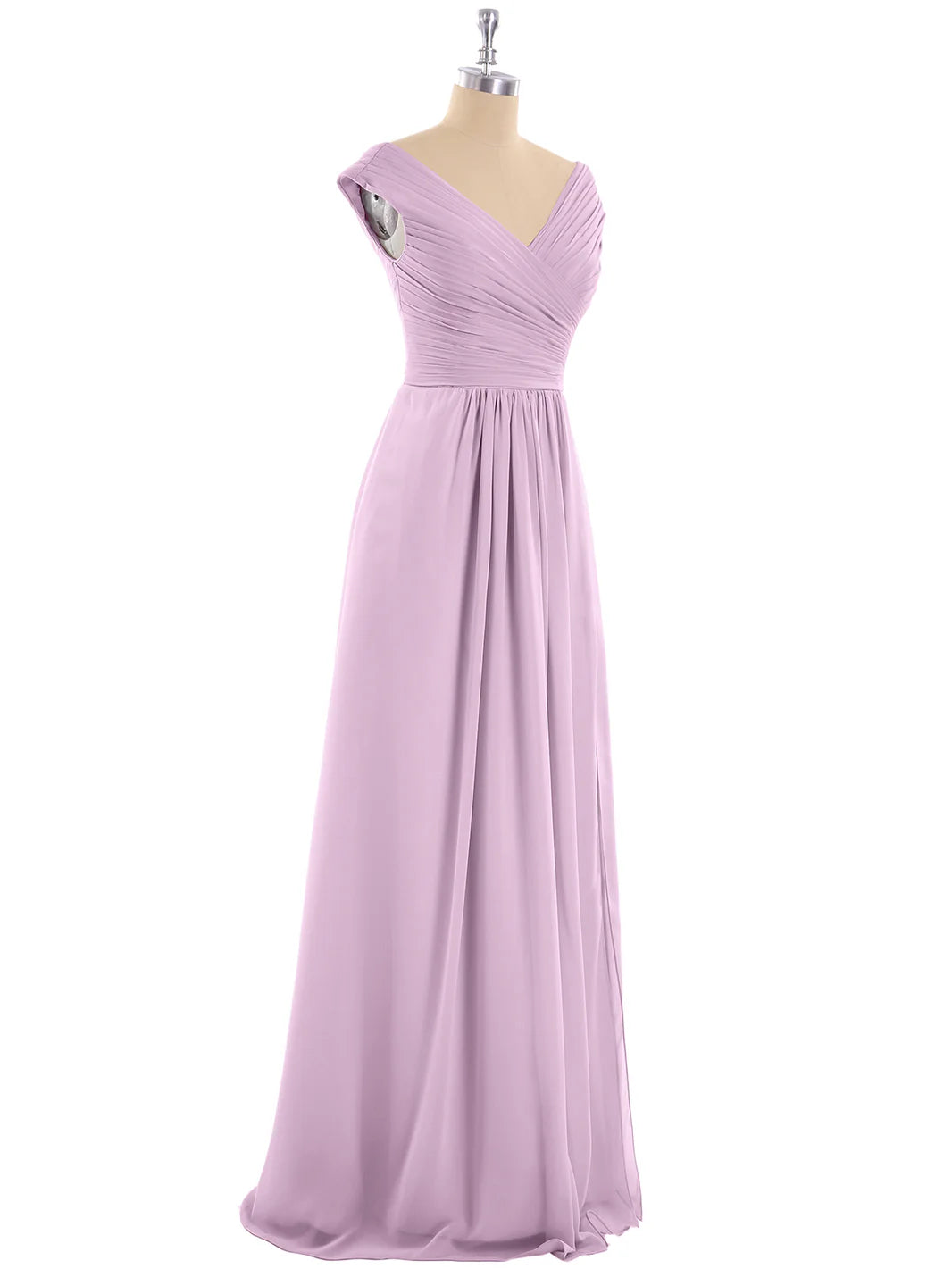 V Neck Chiffon Gown With Cap Sleeves Wisteria