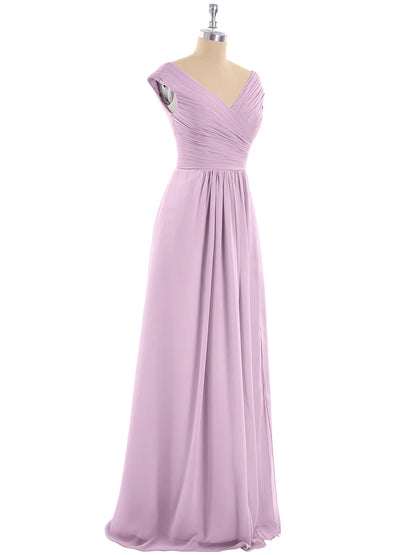 V Neck Chiffon Gown With Cap Sleeves Wisteria