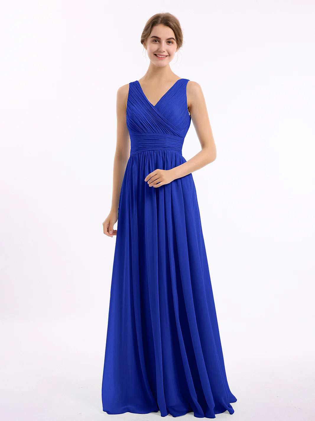 V Neckline Floor Length Chiffon Dresses Royal Blue