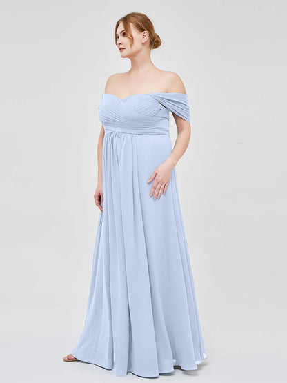 Off The Shoulder Empire Bridesmaid Dresses Sky Blue