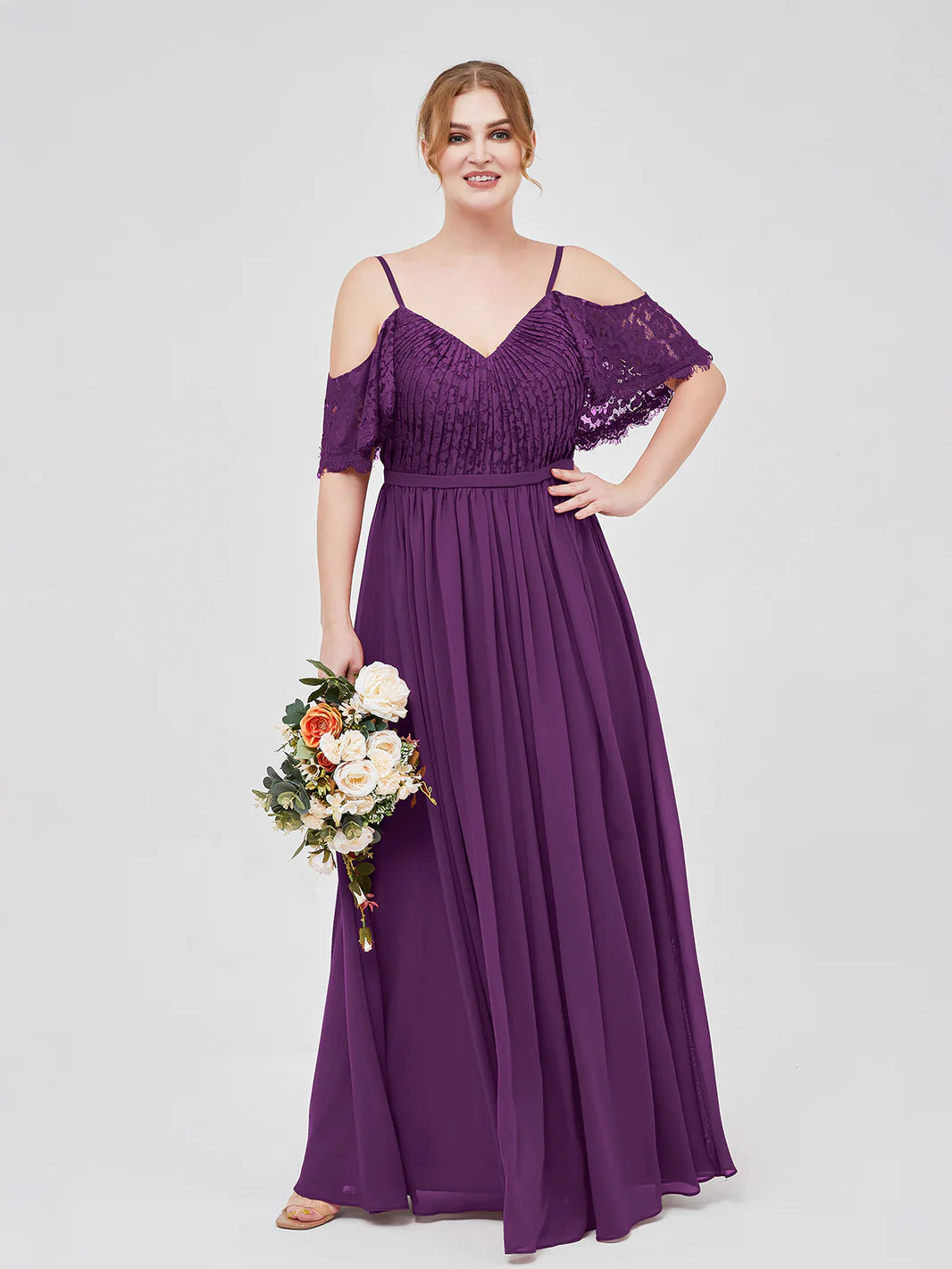 Spaghetti Strap Lace And Chiffon Dress Grape