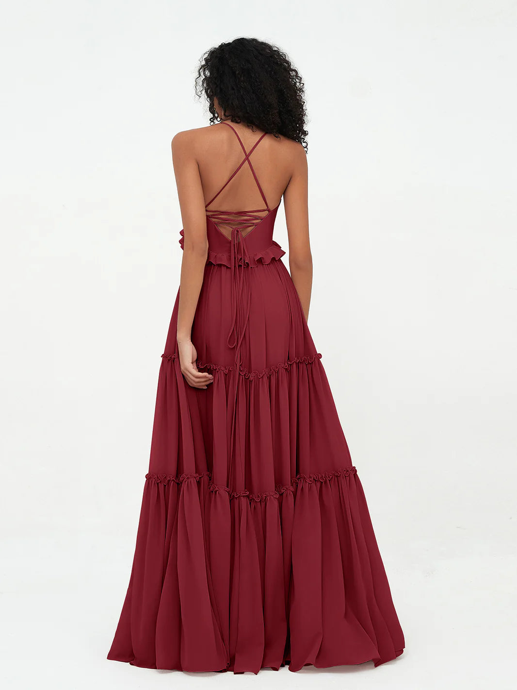 Empire Chiffon Tiered Skirt Max Bohemian Dresses-BURGUNDY