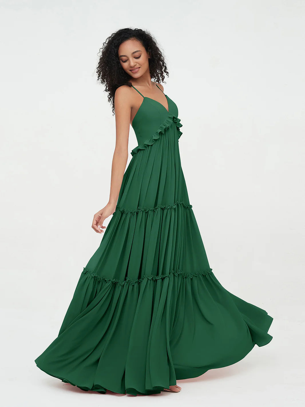 Empire Chiffon Tiered Skirt Max Bohemian Dresses-Dark Green