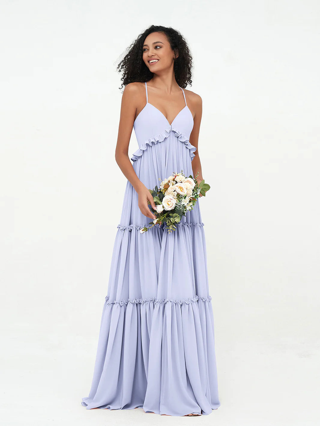 Empire Chiffon Tiered Skirt Max Bohemian Dresses-SKY BLUE