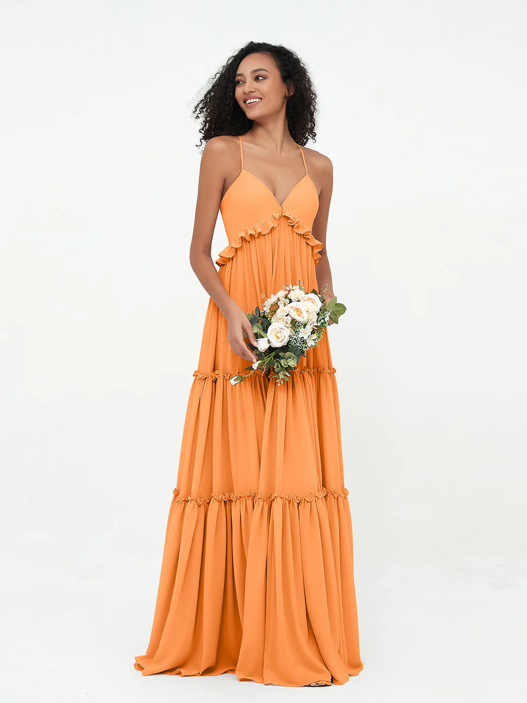 EMPIRE CHIFFON TIERED SKIRT MAX BOHEMIAN ORANGE DRESS