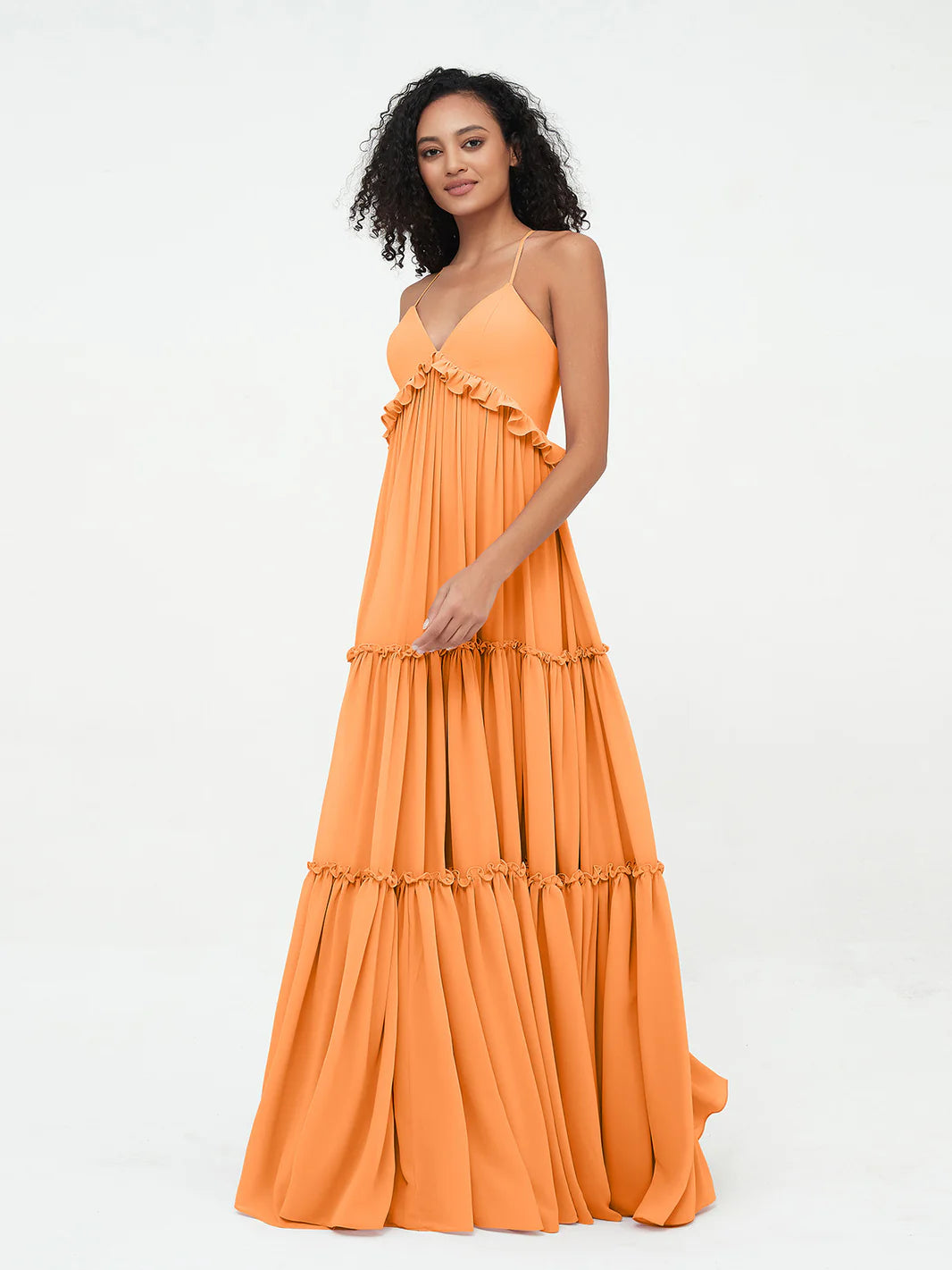 EMPIRE CHIFFON TIERED SKIRT MAX BOHEMIAN ORANGE DRESS