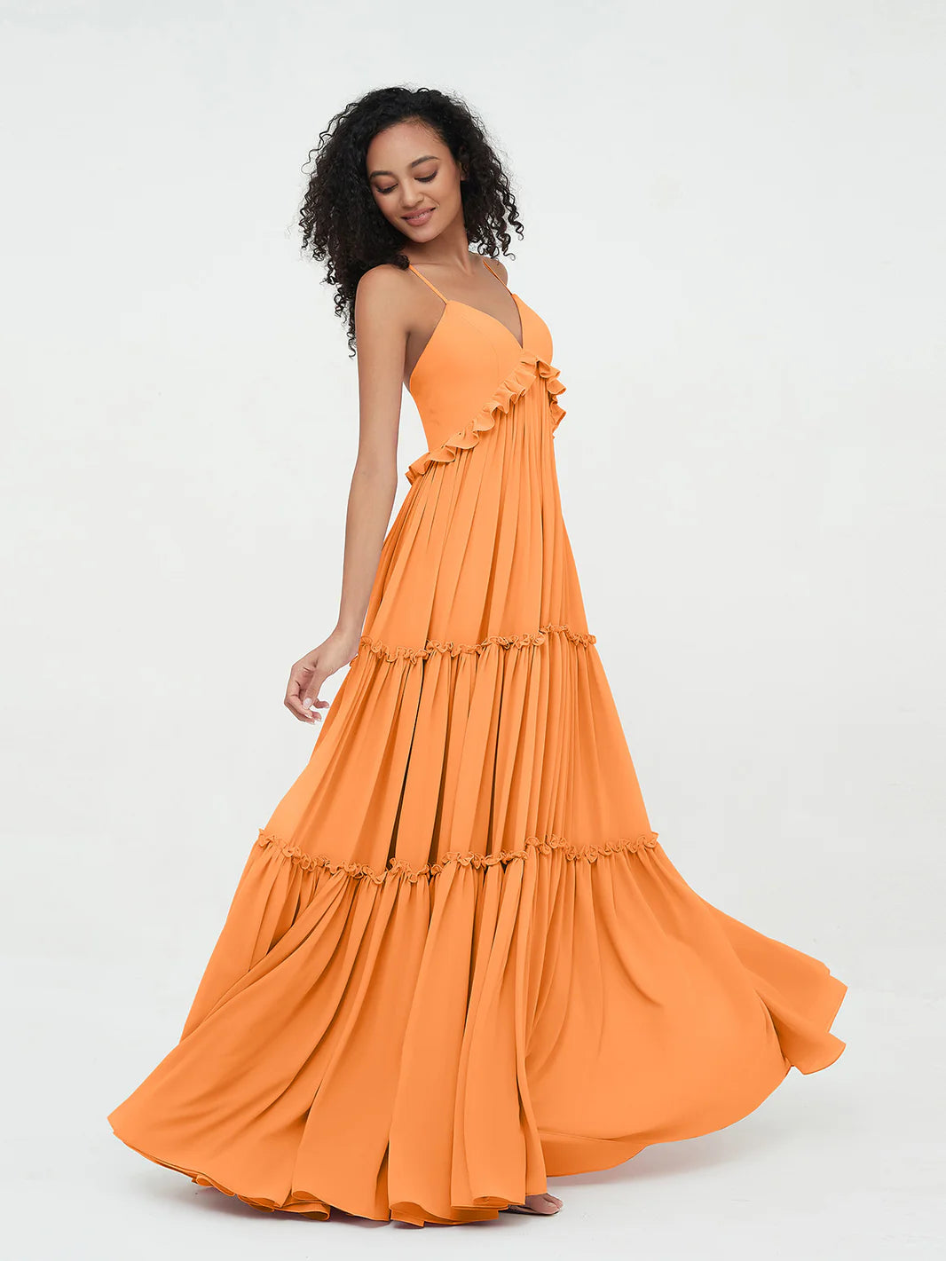 EMPIRE CHIFFON TIERED SKIRT MAX BOHEMIAN ORANGE DRESS