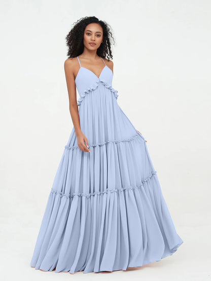 Empire Chiffon Tiered Skirt Max Bohemian Dresses-SKY BLUE