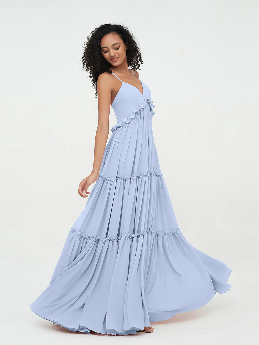 Empire Chiffon Tiered Skirt Max Bohemian Dresses-SKY BLUE