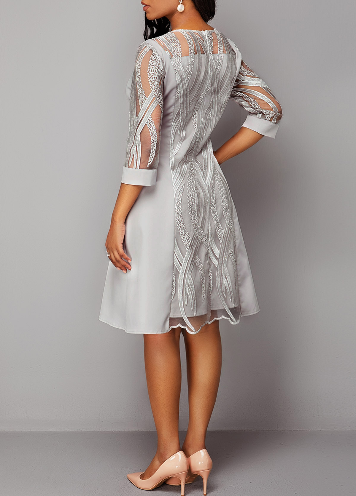 Light Grey 3/4 Sleeve Dress