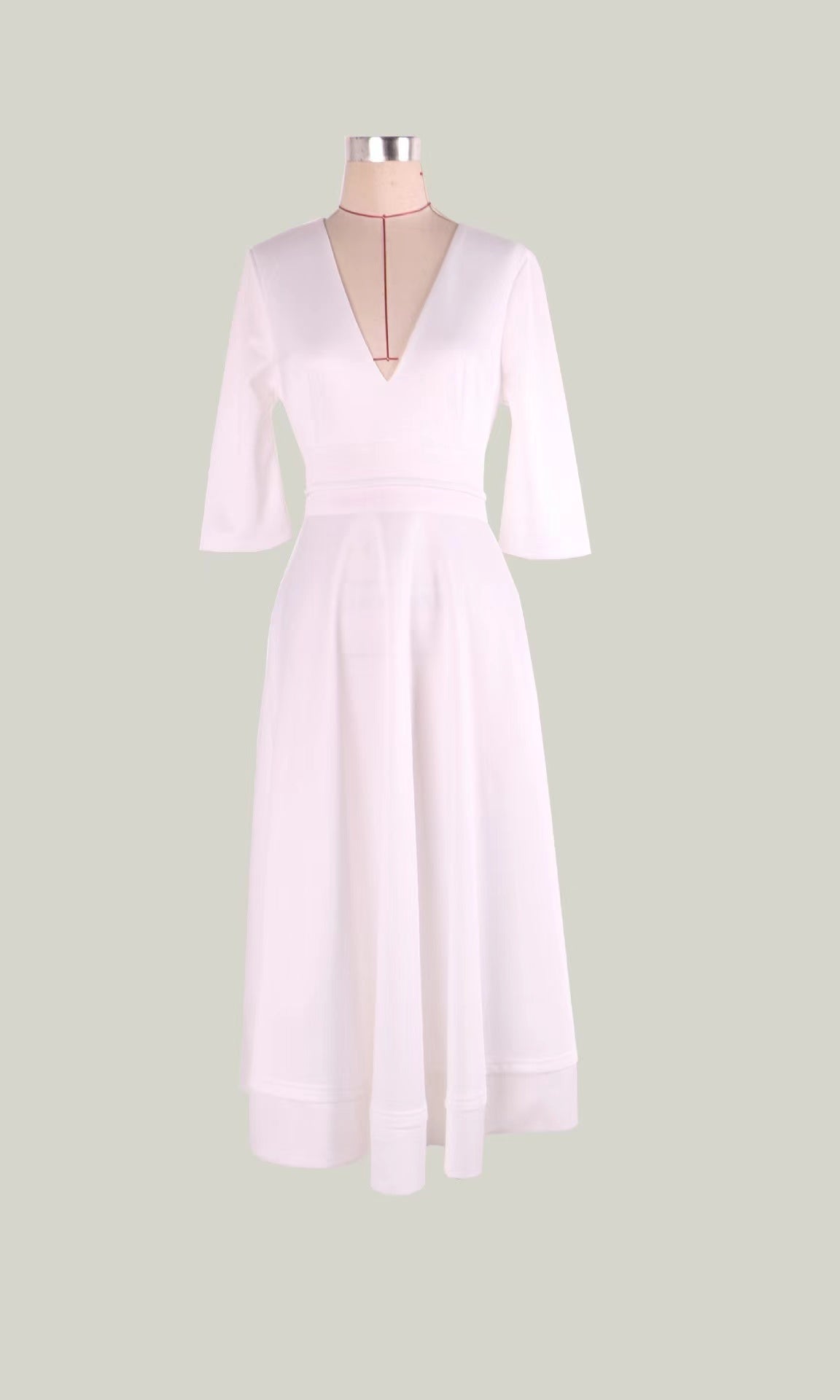 Elegant solid color v-neck midi dress