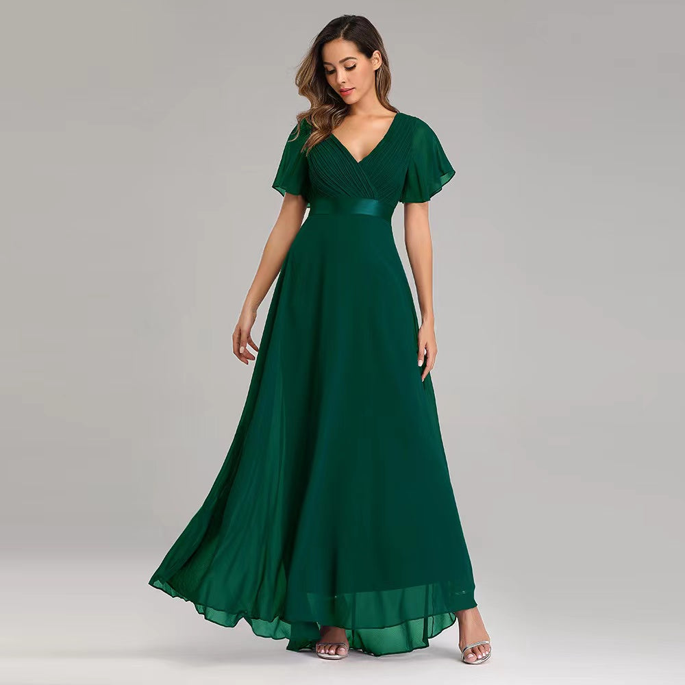 Short Flutter Sleeves Bridesmaid Dress