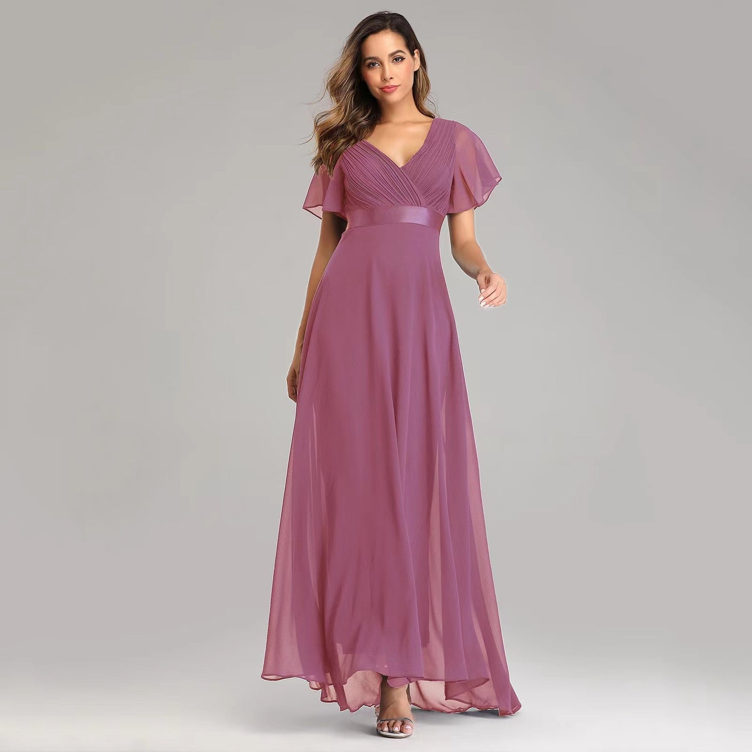 Short Flutter Sleeves Bridesmaid Dress