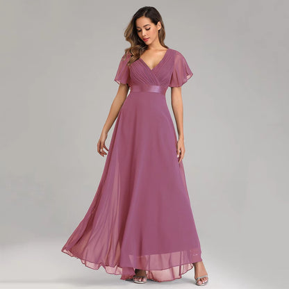 Short Flutter Sleeves Bridesmaid Dress