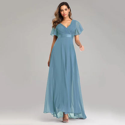 Short Flutter Sleeves Bridesmaid Dress