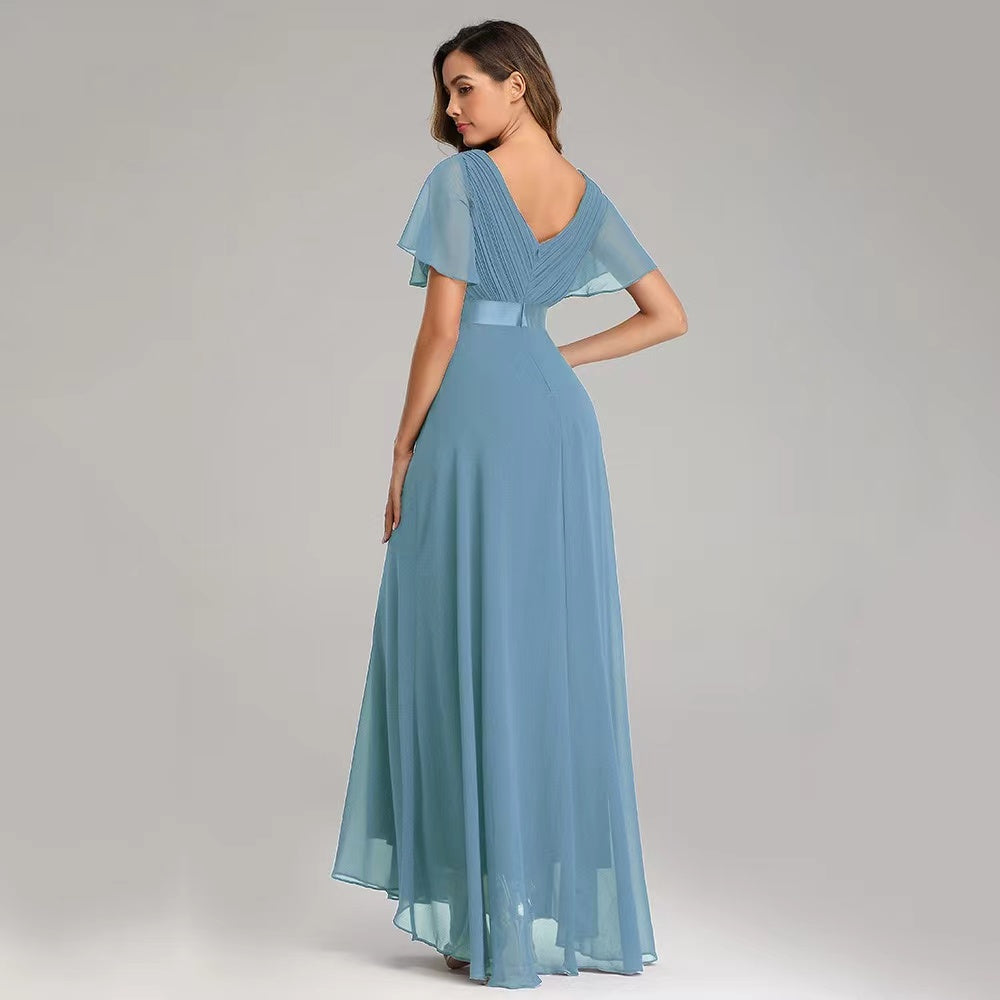 Short Flutter Sleeves Bridesmaid Dress