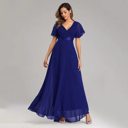 Short Flutter Sleeves Bridesmaid Dress