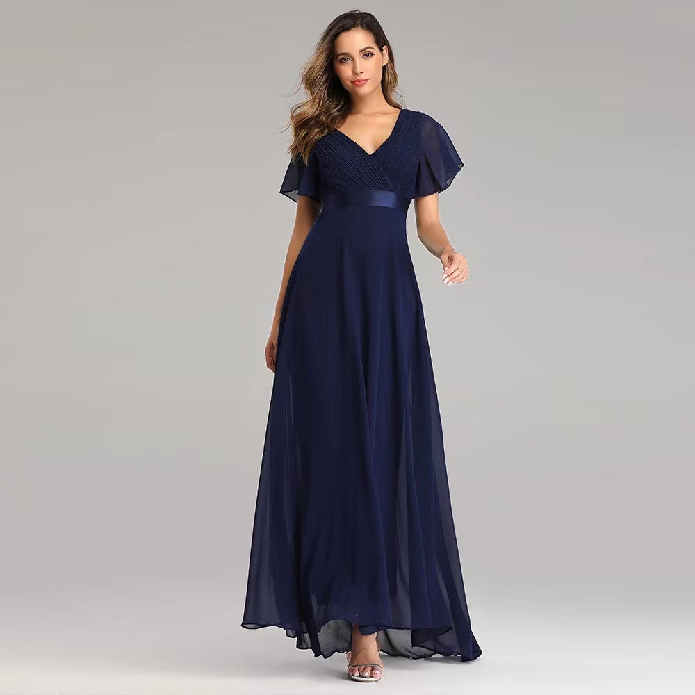 Short Flutter Sleeves Bridesmaid Dress