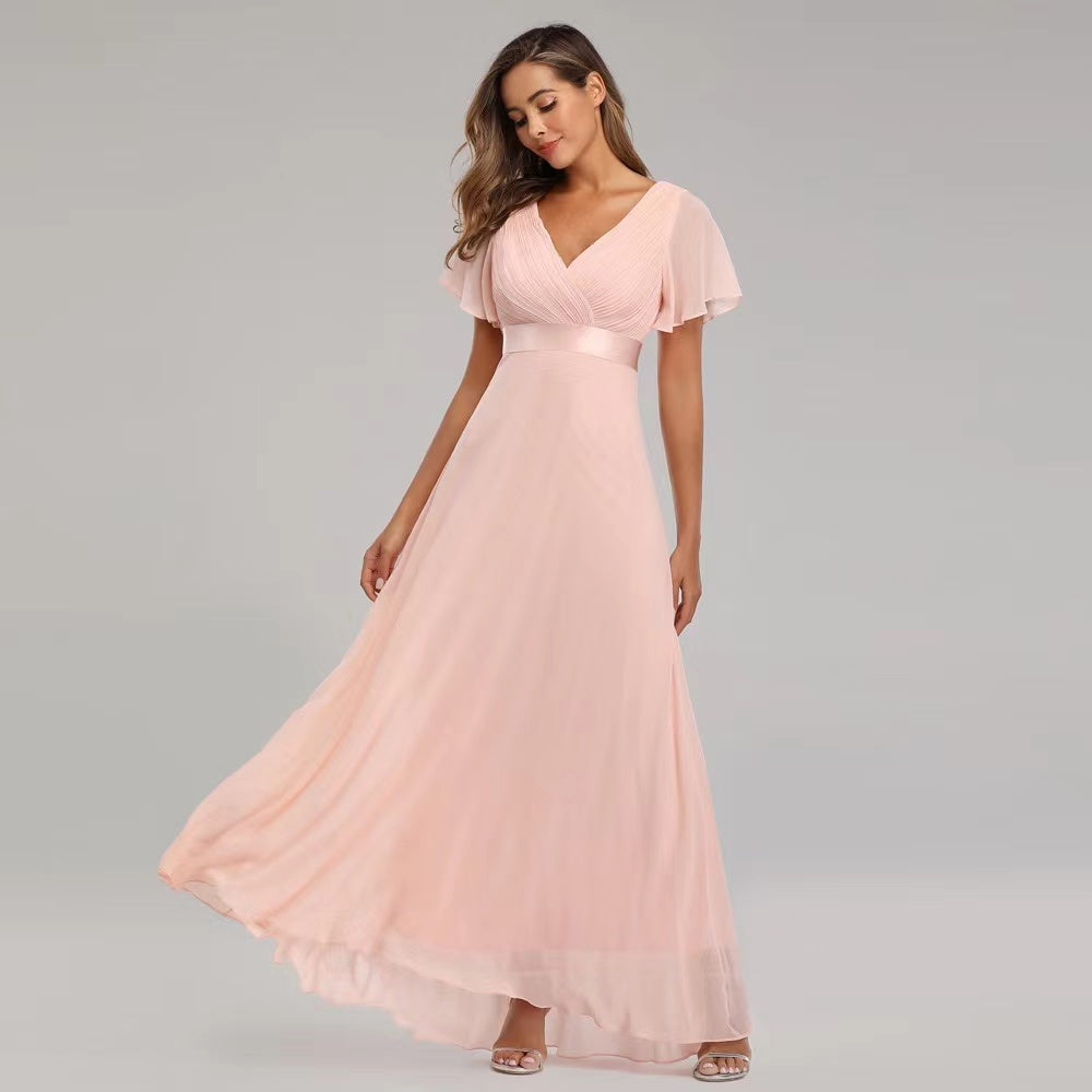 Short Flutter Sleeves Bridesmaid Dress