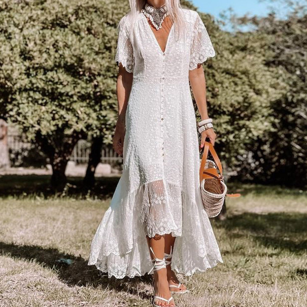 Glamorous V-Neck Lace Midi Dress