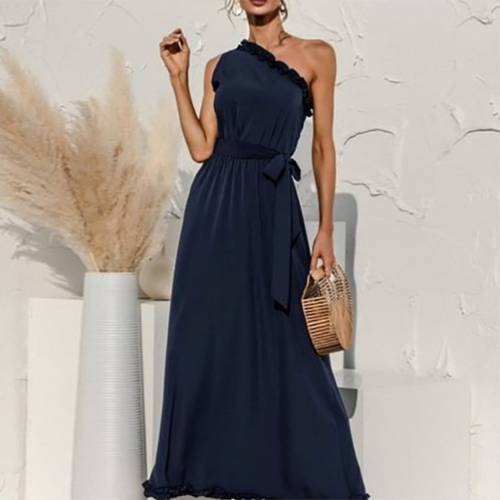 Distinctive Plain One Shoulder Maxi Dress