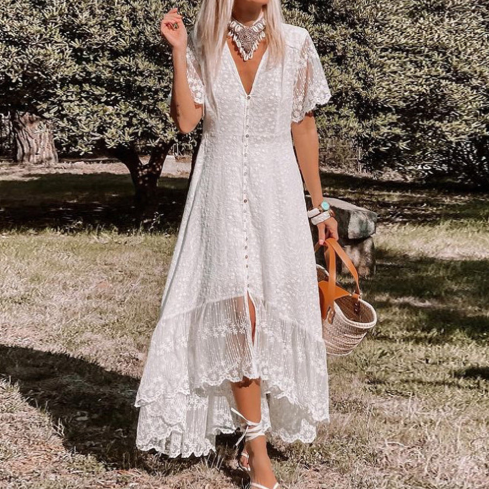 Glamorous V-Neck Lace Midi Dress